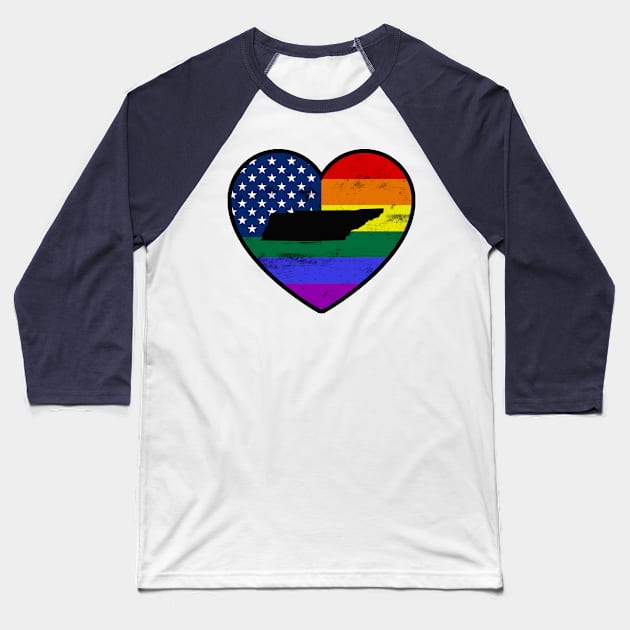 Tennessee United States Gay Pride Flag Heart Baseball T-Shirt by TextTees